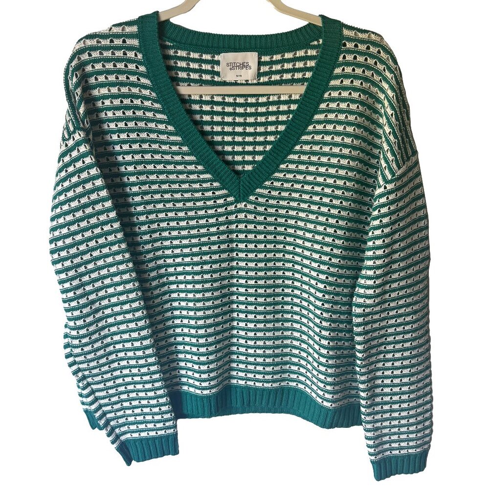 Stitches & Stripes Landry Striped V-Neck Sweater Eyelets Size Sm/Med NWT